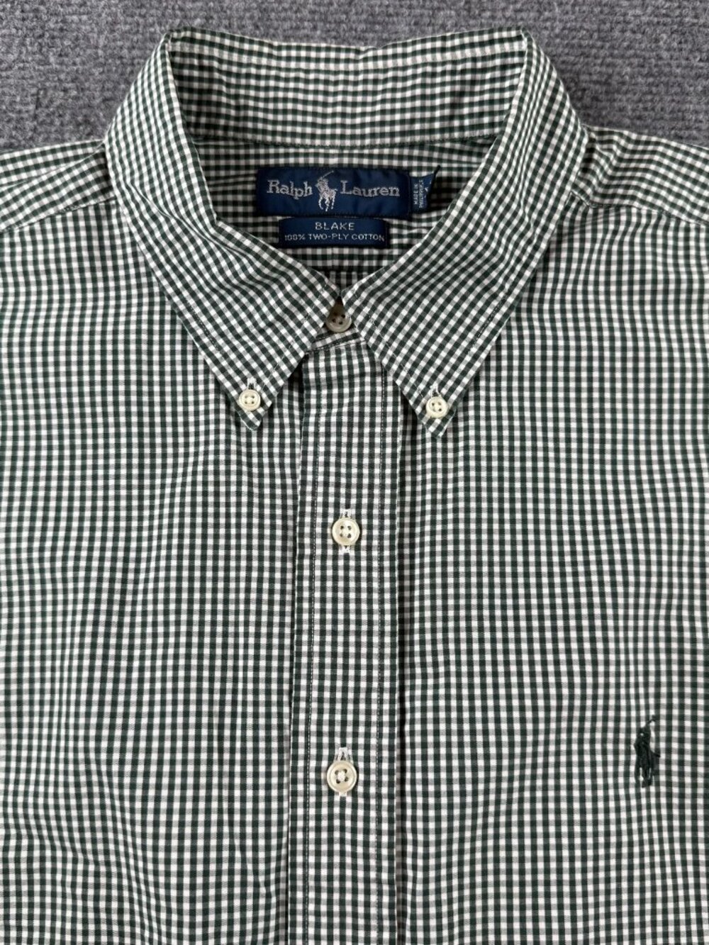 Ralph Lauren Blake Men's XXL Green White Gingham Check Short Sleeve Shirt 2-Ply